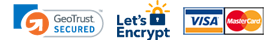 GeoTrust Secured, Let's Encrypt and Visa/Mastercard payment security badges